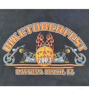 Halloween Biker Tee Shirt Vintage Biketober Fest Daytona Y2K 2003 Pumpkin